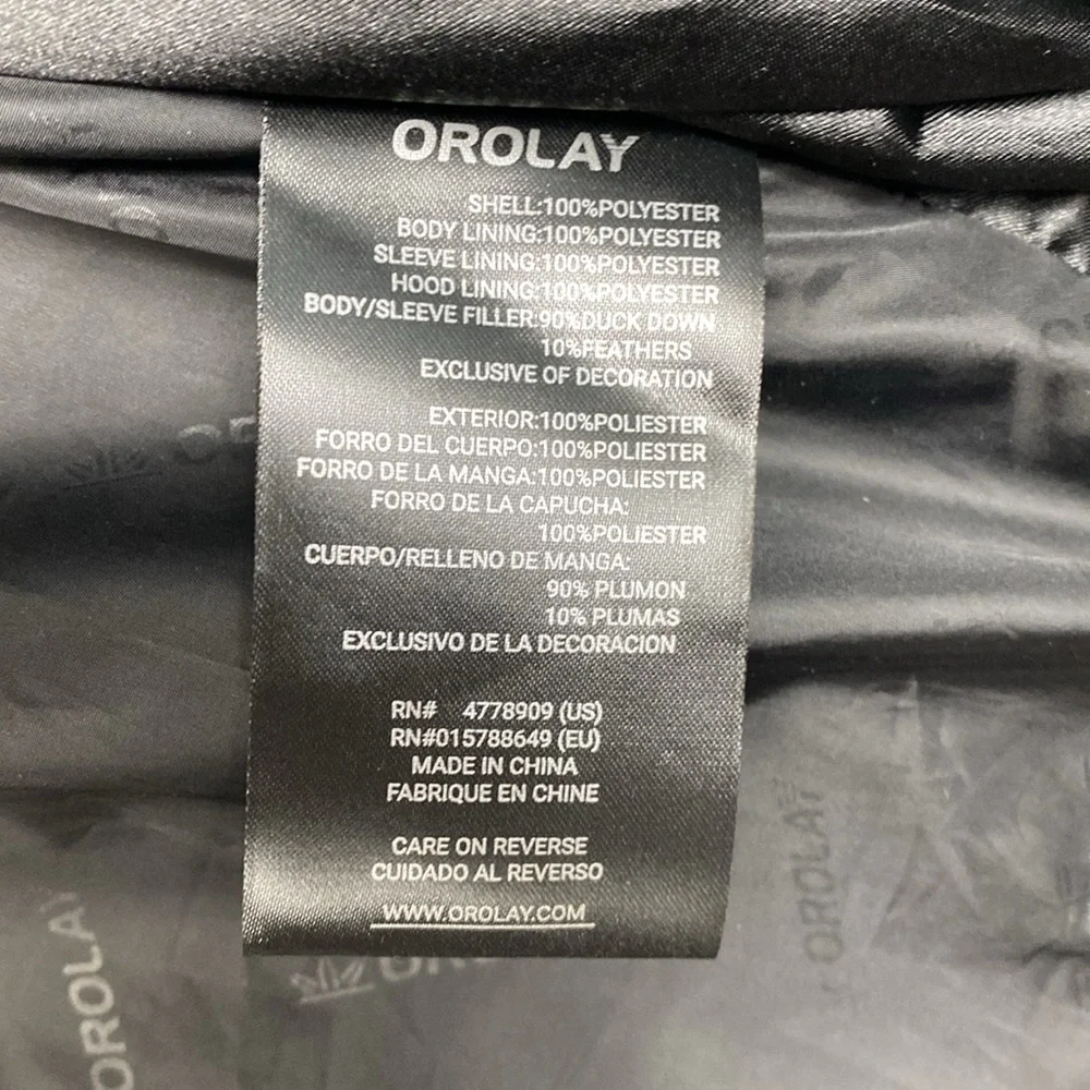Orolay black satin finish puffer coat S duck down fill urban edgy mid length - Picture 11 of 13